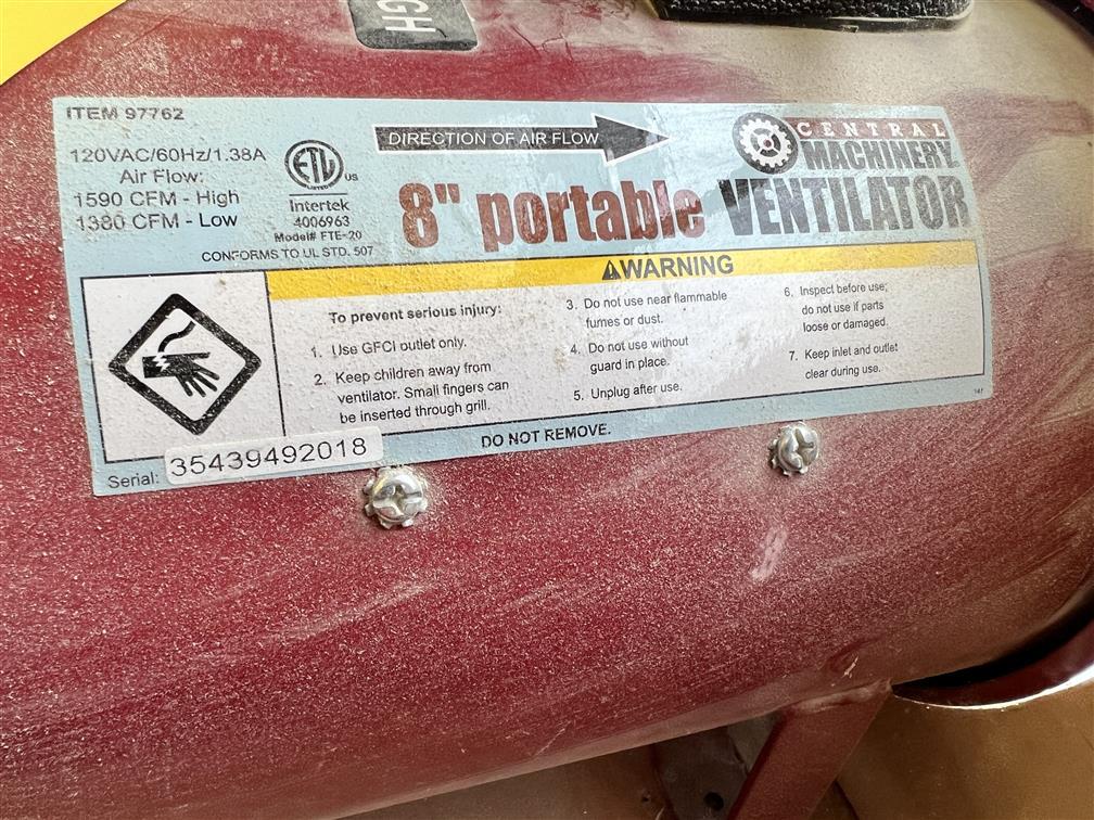BID PRICE X QUANTITY: (2) CENTRAL MACHINERY 8" PORTABLE VENTILATORS