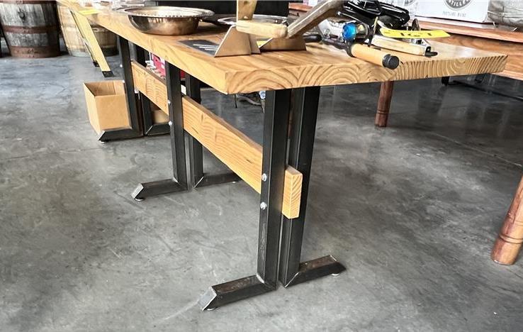 $BID PRICE X 2 - (2) HARDWOOD STEEL FRAME DINING TABLES