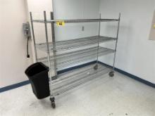 METRO WIRE STORAGE RACK, CHROME, 6'W X 24"D X 66"H, CASTERS, CARLISLE WASTE BIN