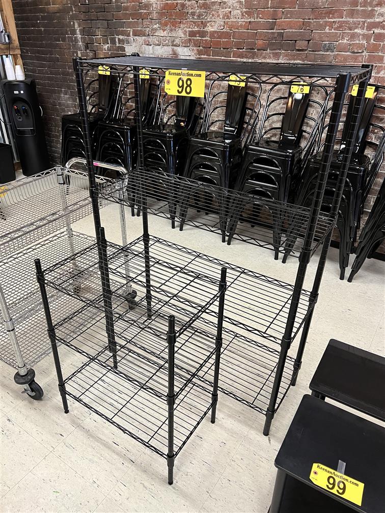 LOT OF 2-BLACK WIRE STORAGE RACKS: 36" X 14" 4-SHELF & 25" X 13" 3-SHELF