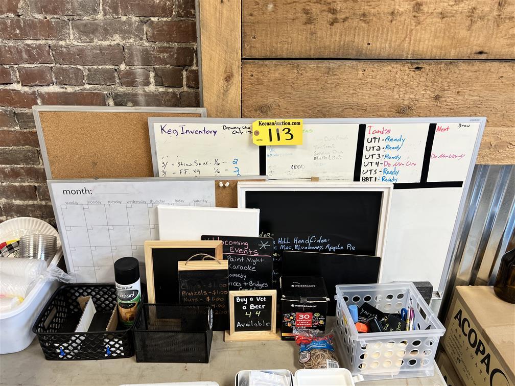 LOT OF ASSORTED CHALKBOARD DISPLAYS, DRY-ERASE BOARDS, MARKERS & ACCESSORIES