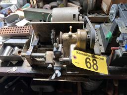 LOT OF 6-KEY MACHINES & CONTENTS ON AND UNDER BENCH, SKELTON KEY BOARD, CONTENTS ON SHELVING