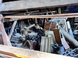 MISC. MATERIALS IN LEFT SIDE BACK CORNER OF BARN ON 2ND FLOOR. COPPER TANK, WIRE, CAST IRON STOVE