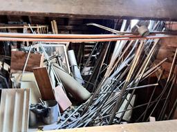 MISC. MATERIALS IN LEFT SIDE BACK CORNER OF BARN ON 2ND FLOOR. COPPER TANK, WIRE, CAST IRON STOVE