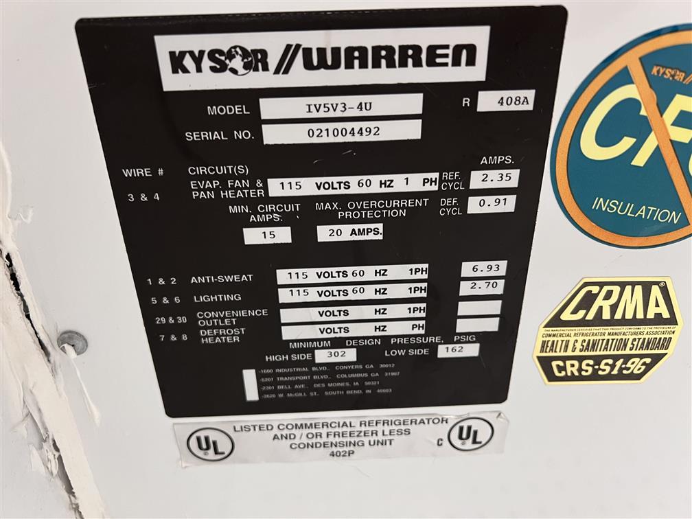 KYSOR-WARREN MODEL IV5V3-4U, 8-FREEZER DOORS, (4', 4') NO COMPRESSOR