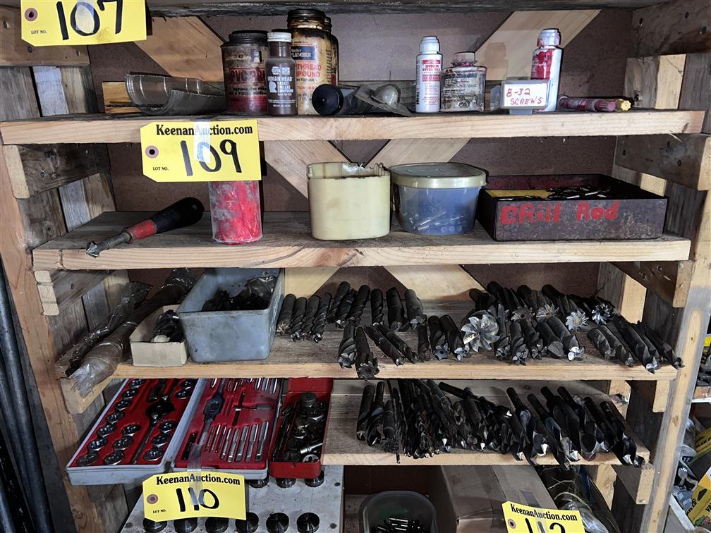 CONTENTS ON 3-SHELVES: CUTTING TOOLS, DRILL BITS, MACHINE TOOLS