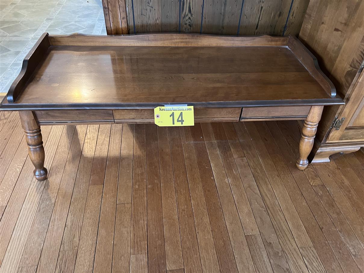 CUSTOM MAPLE COFFEE TABLE, 46"W X 19"D X 15"H