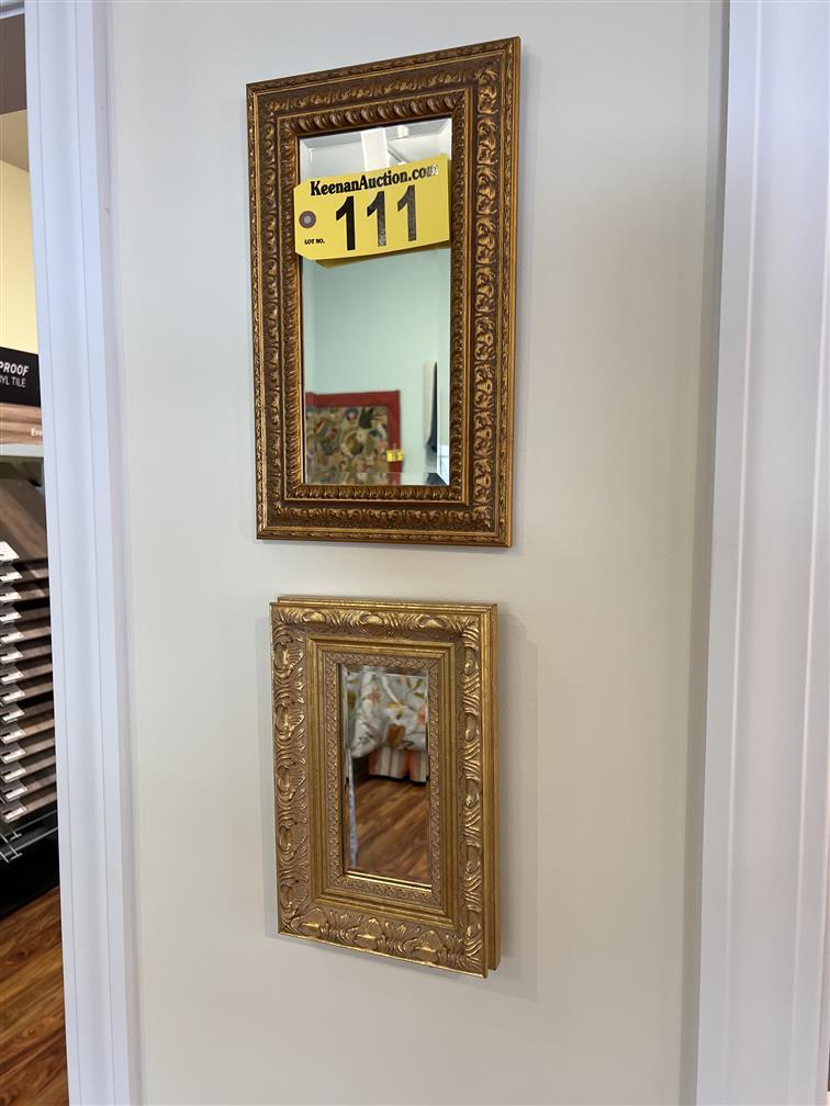 SET OF 3-GOLD FRAMED MIRRORS ON WALL