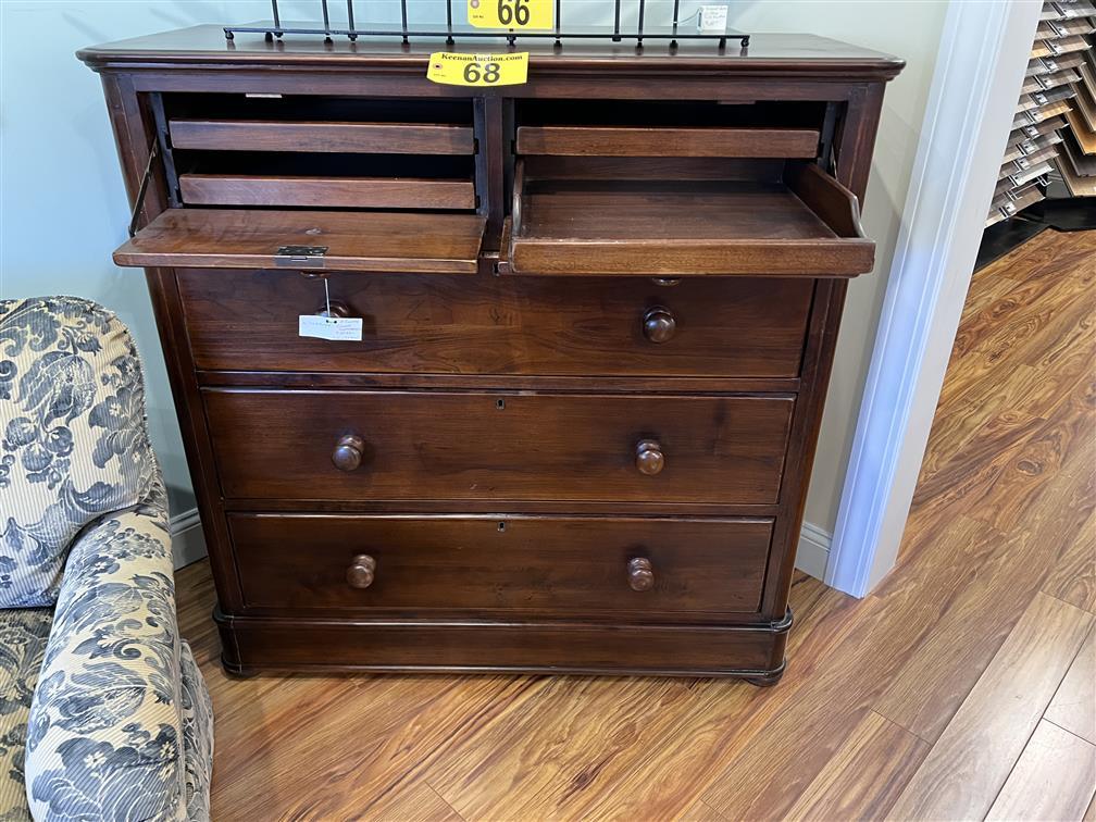 A COUNTRY COMMODE CHERRY/MAHOGANY CHEST OF DRAWERS, RETAIL $2,584