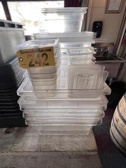 LOT: 21-ASSORTED PLASTIC STORAGE BINS W/ 15-ASSORTED LIDS