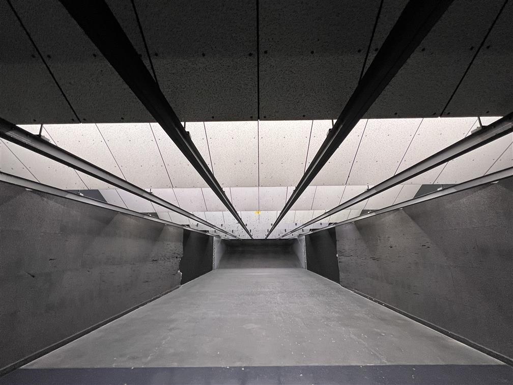 ACTION TARGET TOTAL CONTAINMENT TRAP SYSTEM, CEILING BAFFLE DEFLECTORS,  DUST COLLECTION, BAY 2