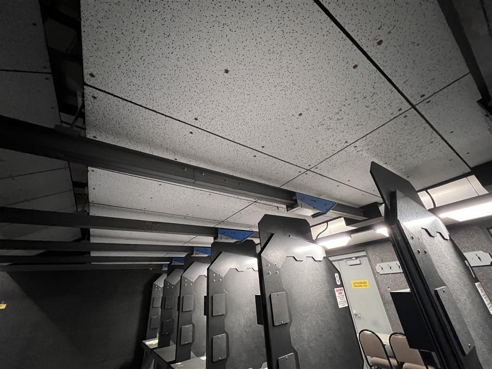 ACTION TARGET TOTAL CONTAINMENT TRAP SYSTEM, CEILING BAFFLE DEFLECTORS,  DUST COLLECTION, BAY 2