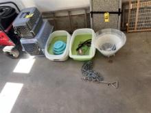 LOT: 2-PET CARRIERS, LITTER BOXES, DOG LEAD, CONE COLLARS