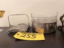 LOT: GLASS SERVING BOWL W/ STERLING LINER & TRAY