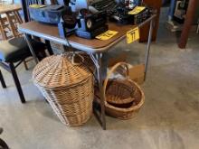 LOT: FOLDING CARD TABLE & 3-ASSORTED BASKETS