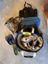 LOT OF ASSORTED TOTE BAGS, FANNY PACKS, GARDENING SHOES