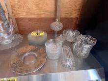 LOT: 21-PIECES OF GLASSWARE, SERVING DISH, SALAD PLATES, PITCHER, CANDY DISH