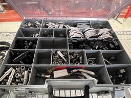 LOT OF S/S BREWING HARDWARE, HOSE CLAMPS, PARTS ORGANIZERS & CONTENTS
