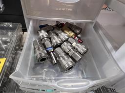 LOT OF S/S BREWING HARDWARE, HOSE CLAMPS, PARTS ORGANIZERS & CONTENTS
