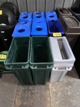 BID PRICE X 9 - (9) ASSORTED SLIM TRASH & RECYCLING BINS W/ 6-LIDS