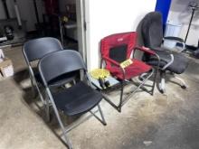 LOT: 2-FOLDING CHAIRS, CAMP CHAIR, OFFICE CHAIR, DRY ERASE BOARD, PAPER FILES, DRYING RACKS