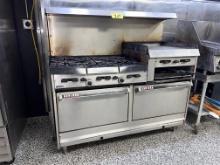 GARLAND S/S 6-BURNER RANGE, 2-OVEN, W/ GRIDDLE, NAT GAS, 5' X 32" X 5'H