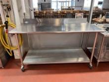 PORTABLE 6' X 3' S/S TABLE W/ LOWER S/S SHELF, 4" BACKSPLASH