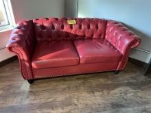 63" RED CHESTERFIELD SOFA