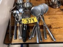 LOT: 13-ASSORTED SERVING SPOONS, SLOTTED, PERFORATED, SOLID