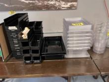 LOT OF ASSORTED PLASTIC PARTS BINS, FOOD STORAGE CONTAINERS