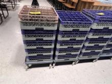 LOT: 11-GLASS DISH RACKS W/ 2-DISH DOLLIES, (10) 25-SLOT, (1) 20-SLOT