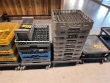LOT OF 13-ASSORTED DISH RACKS W/ 2-DISH DOLLIES