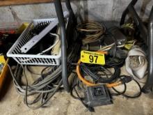 ASSORTED ELECTRICAL CORDS, WIRES, POWER STRIPS