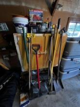 LONG HANDLED TOOLS & CONTENTS ON CABINET:
