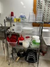 MEIGO 4-SHELF WIRE STORAGE RACK & CONTENTS: