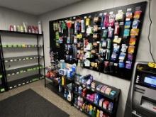 CONTENTS ON PEGBOARD WALL & 3-STORAGE RACKS: