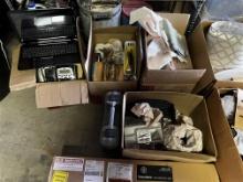 CONTENTS IN 13-BOXES: ELECTRONICS, SHOWER CHAIR, HOLIDAY DÉCOR, LINENS, SEWING SUPPLIES