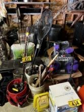 FISHING LOT: 9-ICE FISHING TRAPS, 4-RODS W/ REELS, NET