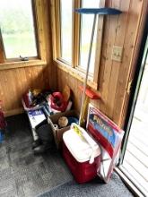 LOT: HAVAHART TRAP, COOLER, BOOTS, MISC. HAND TOOLS, PAINT SUNDRIES
