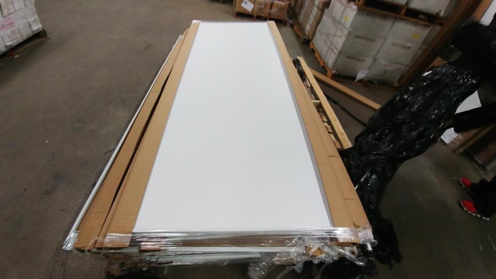 16 BRIGHT WHITE BYPASS DOORS WITH WHEELS ON BOTTOM - MELAMINE ON THE BACK