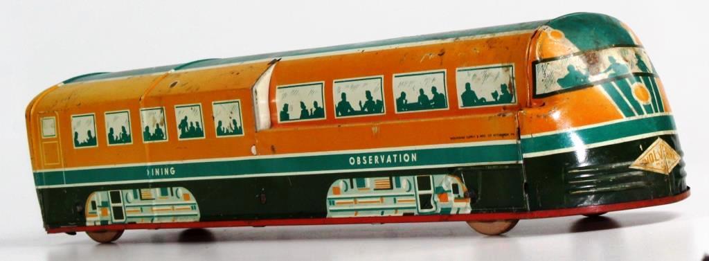 VINTAGE WOLVERINE TIN LITHO TRAIN OBSERVATION & DINING CAR