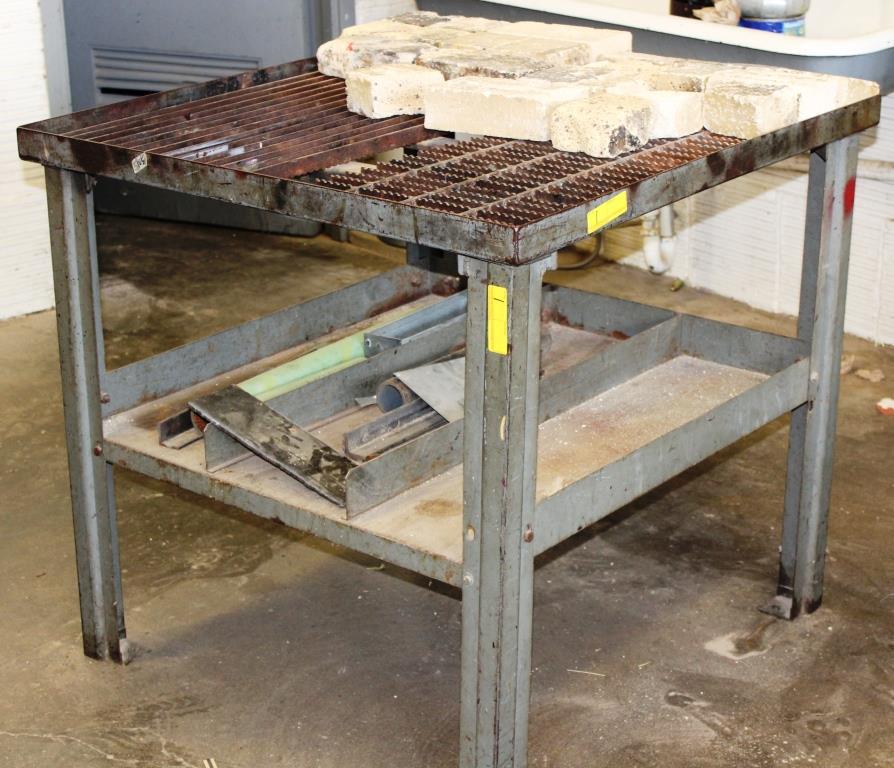 CUTTING TORCH TABLE WITH REFRACTORY BRICKS - Approx. 36-1/2" x 36-1/2" x 34-1/2"