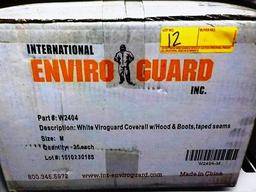 6 BOXES ENVIROGUARD W2404 WHITE VIROGUARD COVERALL WITH HOOD & BOOTS, TAPED SEAMS - M - 25 EACH PER