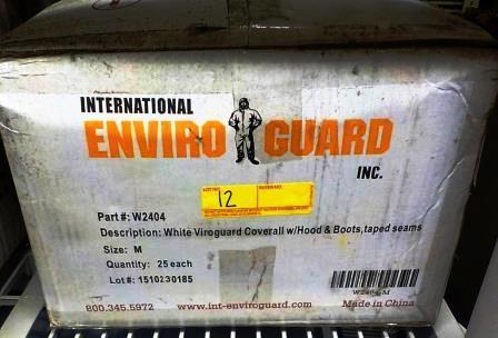 6 BOXES ENVIROGUARD W2404 WHITE VIROGUARD COVERALL WITH HOOD & BOOTS, TAPED SEAMS - M - 25 EACH PER