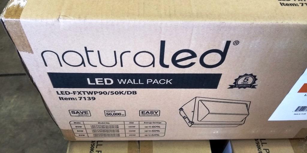 PALLET OF 12 NEW NATURELED LED WALL PACK FIXTURES