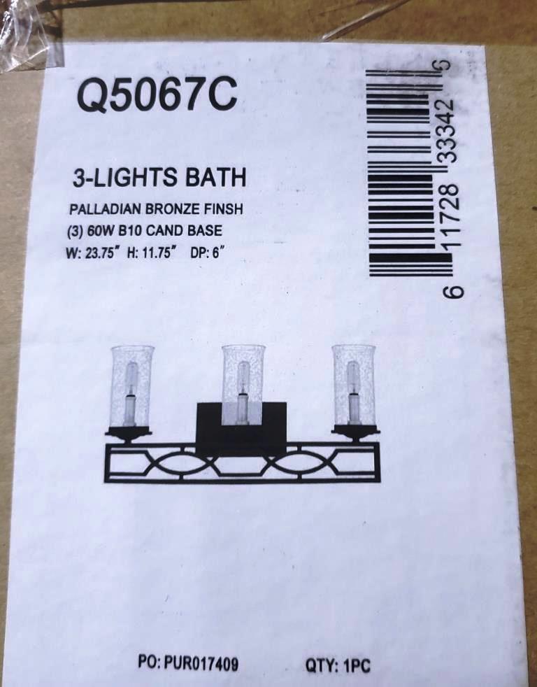 12 NEW ASHLEY HARBOUR Q5067C 3-LIGHT BATH VANITY FIXTURES