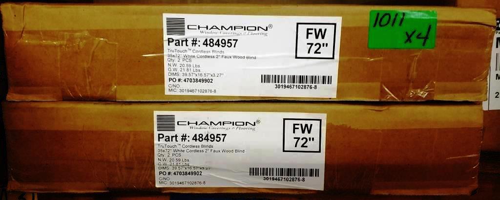 4 NEW CHAMPION WHITE CORDLESS 2" FAUX WOOD BLINDS