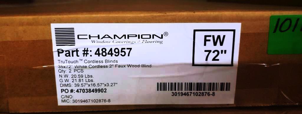 4 NEW CHAMPION WHITE CORDLESS 2" FAUX WOOD BLINDS