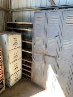Single Section of Lockers w/File Cabinets & Shelf