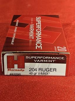 20rds Hornady 204 Ruger 40gr V-Max